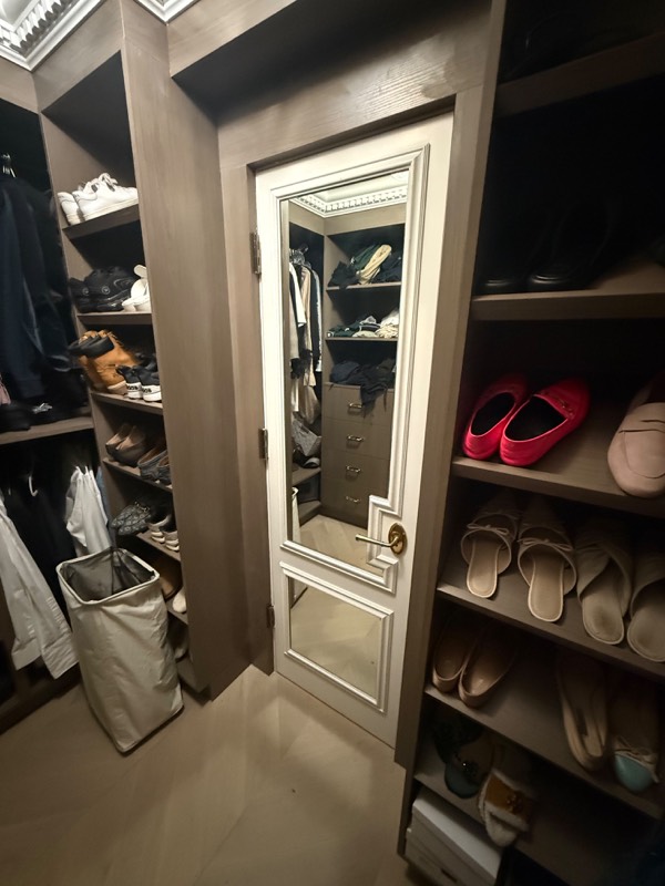 Custom mirror inserts fitted into a paneled closet door