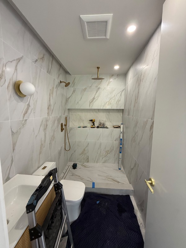Walk-in shower before the glass panel was installed